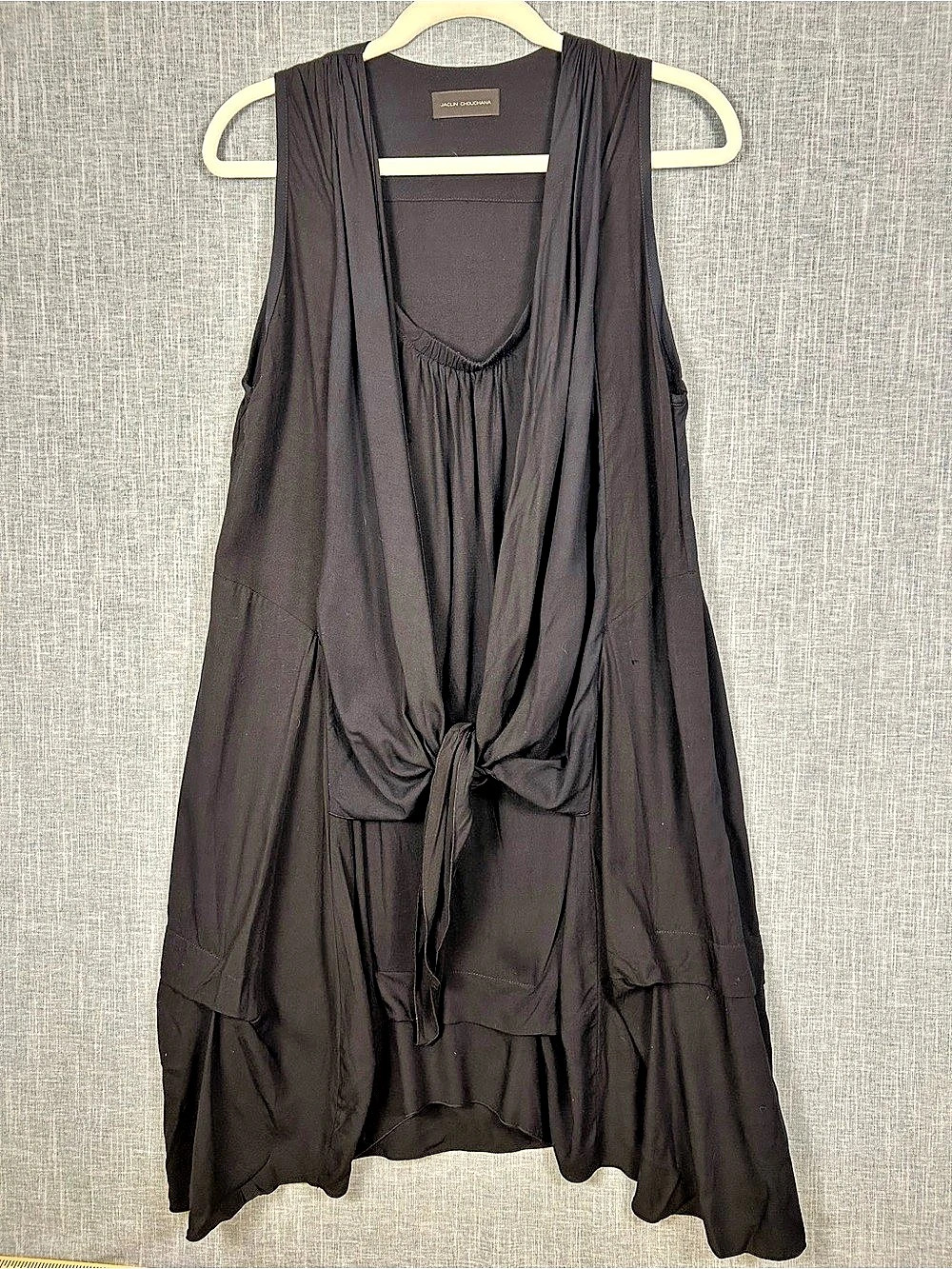 Jaclin Chouchana Black Sleeveless Drape Tie-Front Dress